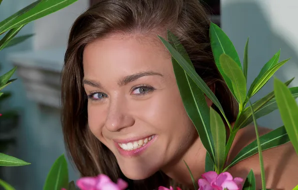 Face, model, beauty, girl, brown hair, smile, model, face