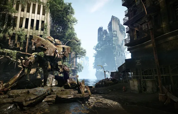 Picture the city, Robot, jungle, destruction, ruins, Crysis 3