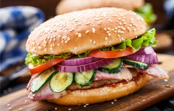 Picture meat, cucumbers, filling, buns, Burger