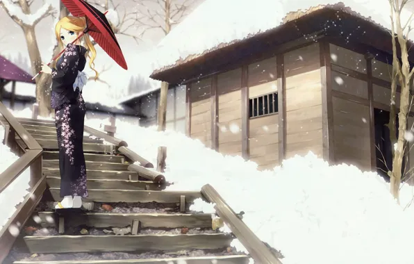 Girl, umbrella, kimono