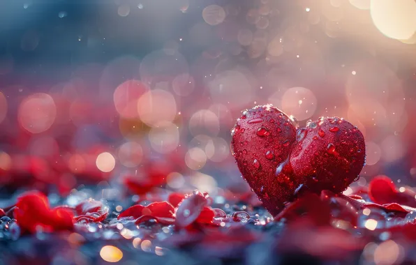 Drops, love, holiday, heart, heart, petals, hearts, heart