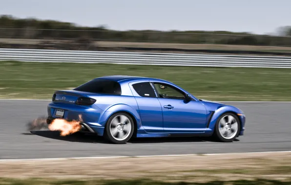 Blue, flame, tuning, speed, mazda, rx-8