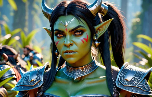 Girl, fantasy, Orc, 3D graphics, green skin