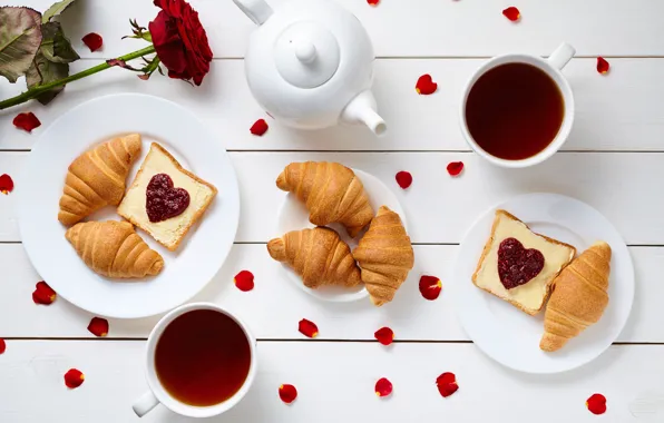 Coffee, Breakfast, hearts, love, rose, heart, cup, romantic