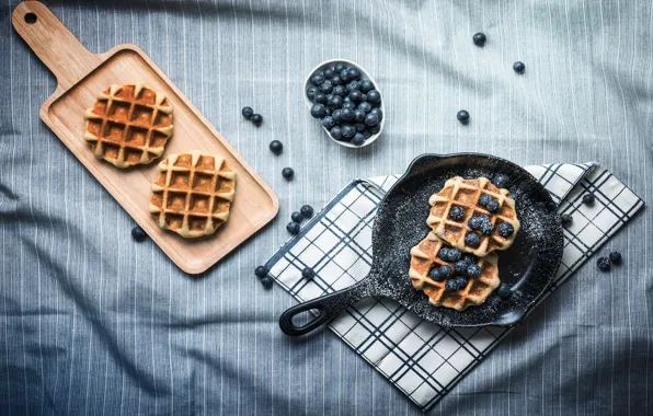 Berries, blueberries, waffles, pan