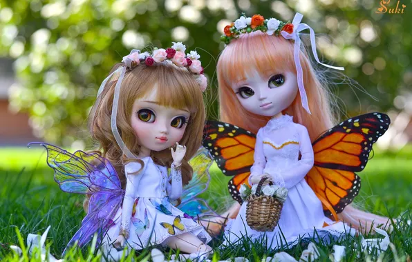 Picture girls, doll, wings, fairy, wreath