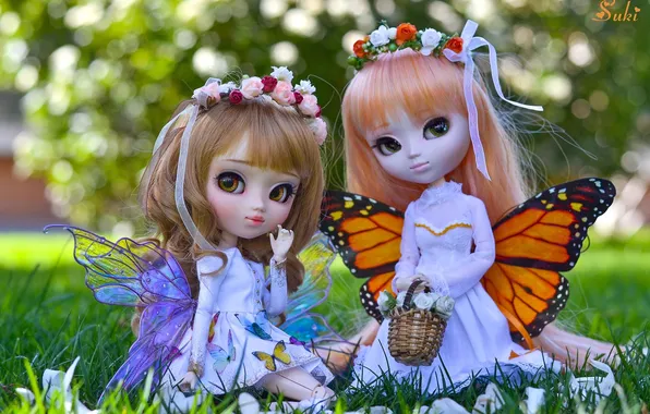 Girls, doll, wings, fairy, wreath