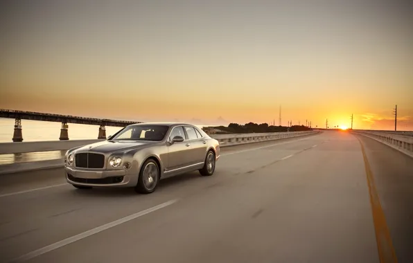 Road, sunset, bridge, speed, Bentley, Speed, Mulsanne