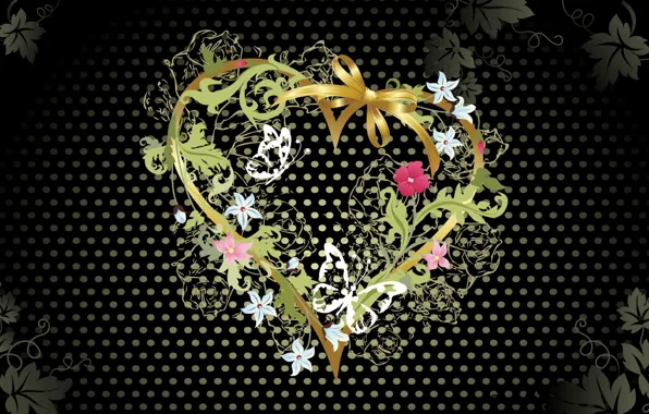 Picture heart, black, flowers
