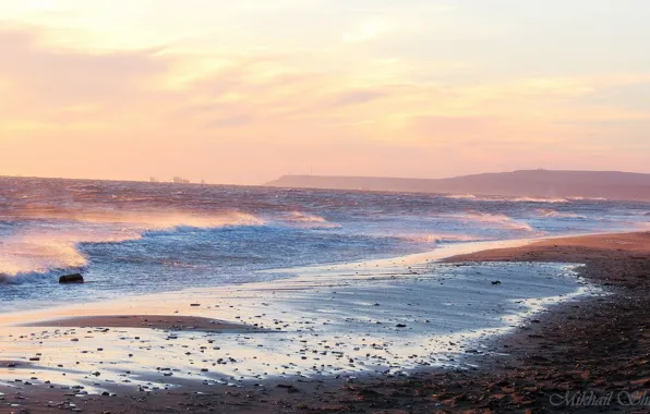 Sea, wave, sunset, ships, the black sea, beautiful places, coast, Veselovka