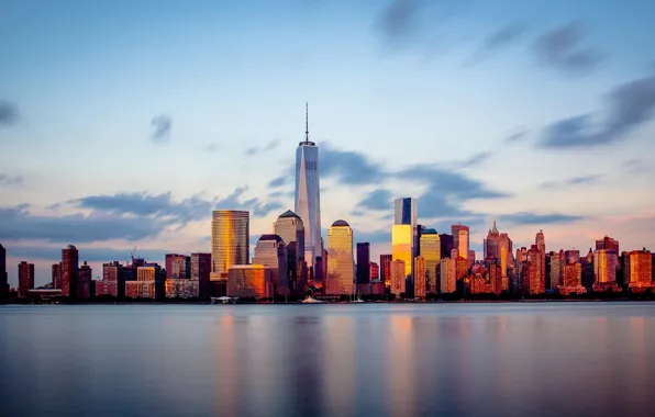 Picture City, Sunset, New York, Manhattan, NYC, Downtown, Skyline, View