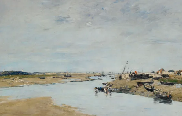 Landscape, river, boat, picture, Eugene Boudin, Eugene Boudin, Étaples