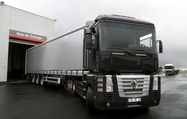 Black, composition, truck, Renault, Magnum, tractor, 4x2, the trailer