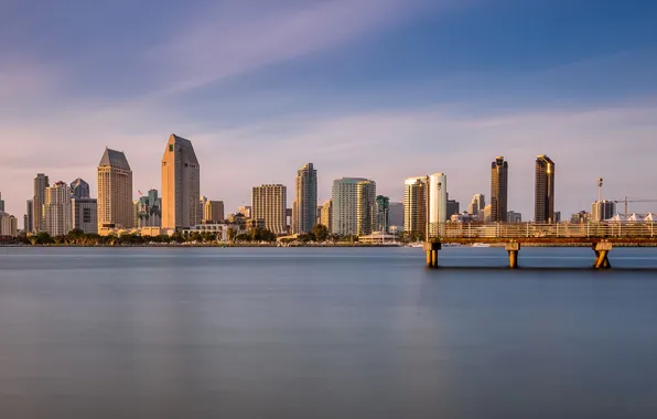 Sea, clouds, landscape, home, skyscrapers, pierce, USA, San Diego