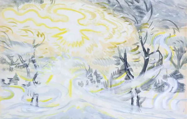 Winter, bird, Sunny, Charles Ephraim Burchfield, Sun and Snowstorm