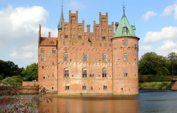 Water, pond, castle, Denmark, tower, on the water, water, spires