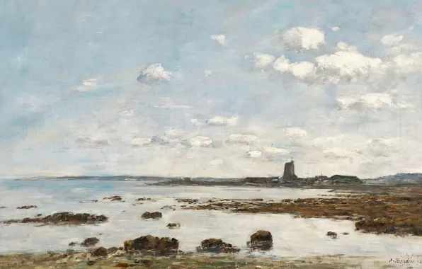 Landscape, picture, Eugene Boudin, Eugene Boudin, Saint-Vaast-La-Hougue. The rocks and the Fort