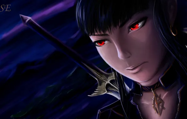 Sword, game, anime, red eyes, ken, vampire, blade, asian