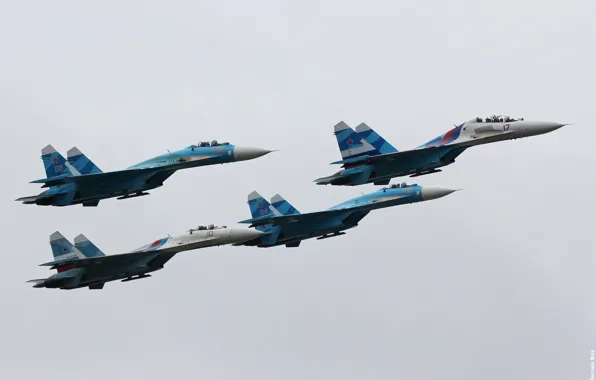 Picture fighters, Sukhoi, aerobatic team, Su-27, Russian, "Falcons Of Russia"