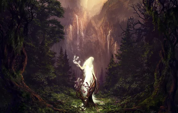 Forest, mountains, waterfall, The Sleeping Green, Fell into the