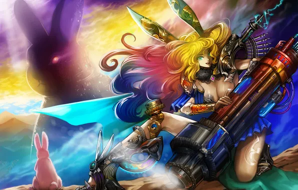Girl, weapons, rabbit, art, ears, morechand