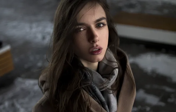 Look, girl, face, portrait, scarf, brown hair, beautiful, the beauty