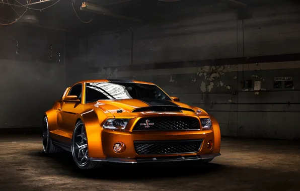 Mustang, Ford, Shelby, GT500, muscle car, muscle car, front, orange