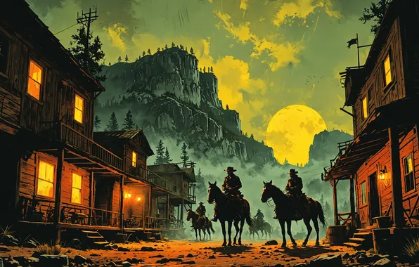 The city, mountain, riders, Texas