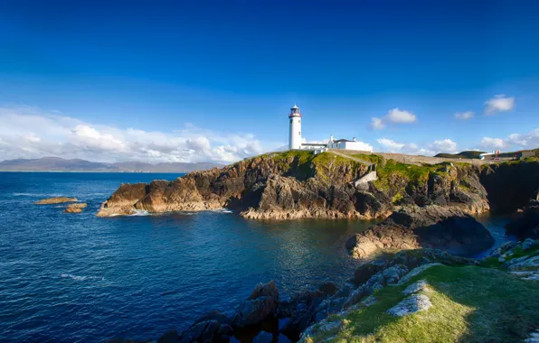 Sea, clouds, rocks, lighthouse, Ireland, Ireland
