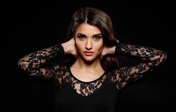 Dark, wall, black, dress, woman, beautiful, portrait