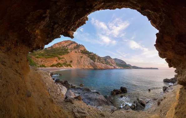Sea, landscape, nature, stones, shore, cave, the grotto