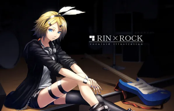 Girl, night, guitar, Vocaloid, Vocaloid, Kagamine Rin