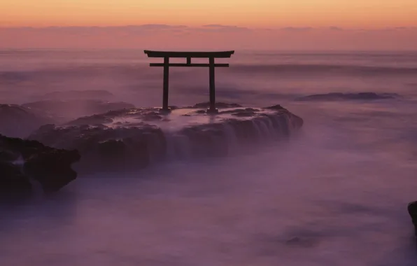 Picture sea, fog, rocks, Japan, the gates