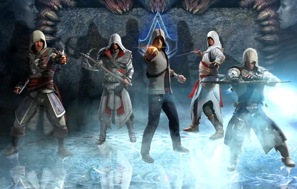 Picture Ezio, Brotherhood, Assassin's Creed, altair, Desmond Miles, Ezio Auditore da Firenze, Connor Kenway, Black Flag