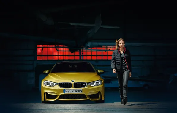 Picture Girl, Yellow, BMW, BMW M5, Sports sedan, Sports sedan