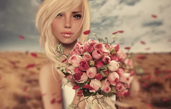 Girl, flowers, background