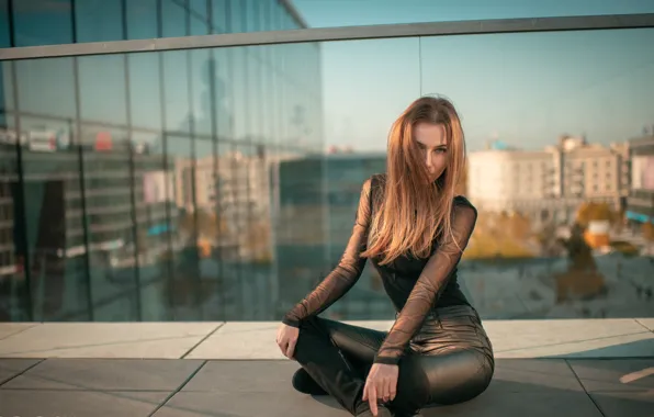 Roof, girl, light, pose, reflection, hair, blonde, Jiri Tulach