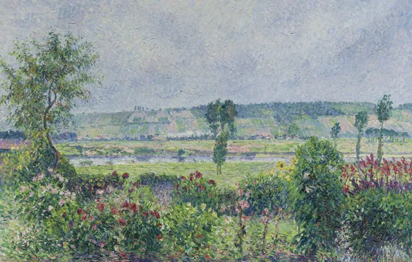 Landscape, picture, Camille Pissarro, Valley of the Seine near Dumps. Garden Of Octave Mirbeau