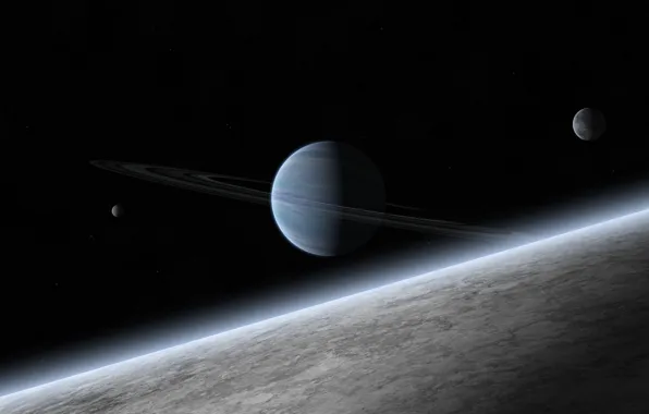 Picture stars, planet, ring, the atmosphere, satellites, gas giant