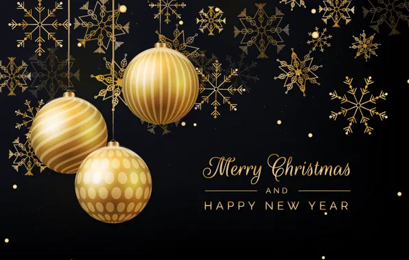 Decoration, background, gold, Christmas, New year, golden, christmas, black background
