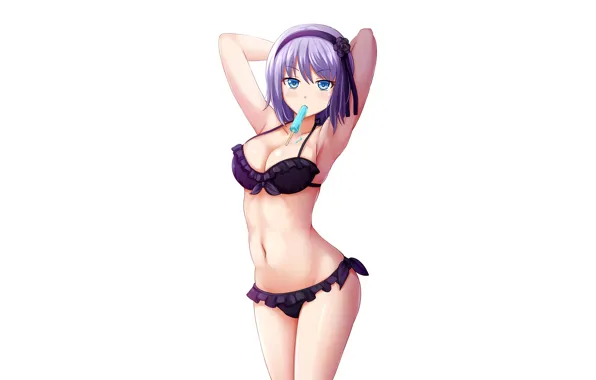 Girl, sexy, cleavage, boobs, anime, blue eyes, beautiful, short hair