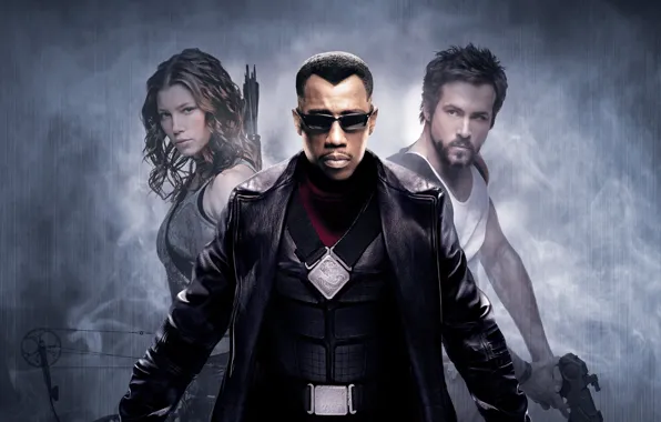 Girl, weapons, vampire, guys, trio, Blade, Blade Trinity