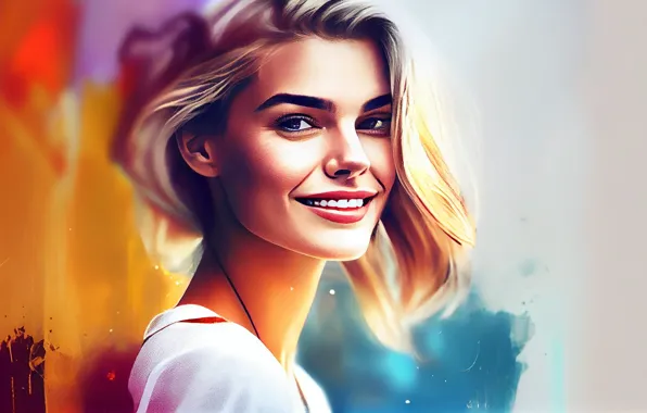 Girl, Smile, Hair, Art, Joy, Digital art, Happiness, Closeup