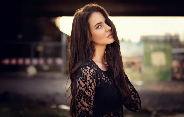 Girl, pose, photo, street, hair, blouse, brown hair