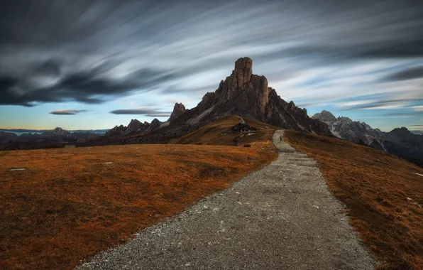 Road, mountains, house, The Dolomites