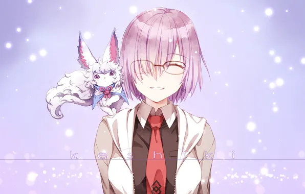 Girl, background, lilac, anime, art, dog, characters, animal