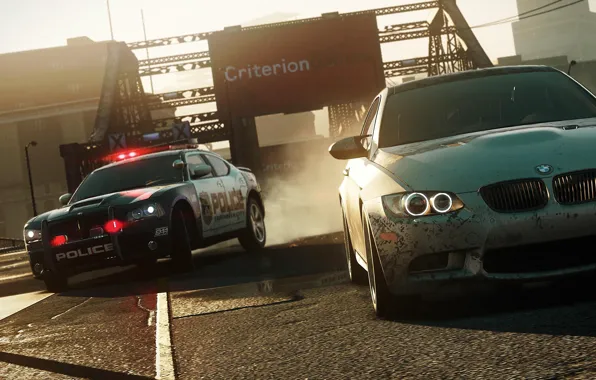 Picture the city, race, bmw, police, chase, Dodge Charger, need for speed most wanted 2