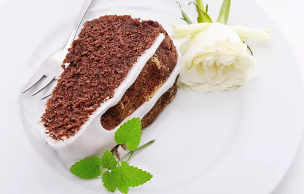 Picture rose, food, plate, cake, white, cake, dessert, sweet