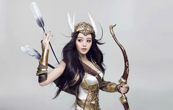 Picture girl, armor, bow, arrows
