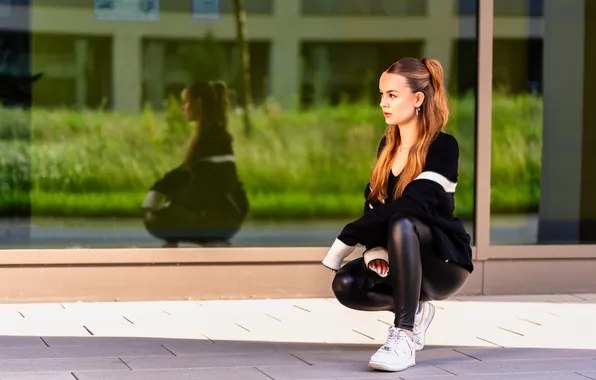 Glass, girl, pose, reflection, Lisa
